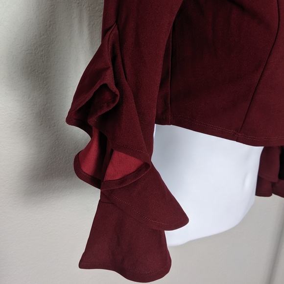 Windsor Burgundy Red Crop Top Ruffle Sleeve Blouse - Picture 4 of 6